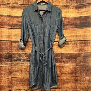 Kut from the Kloth Blue Denim Chambray Belted Long Sleeve Midi Dress Size Large
